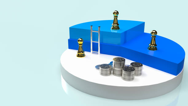 the chess and coins on pie chart for business concept 3d rendering.