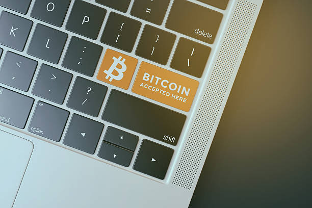 keyboard with bitcoin virtual currency symbol. 3d illustration